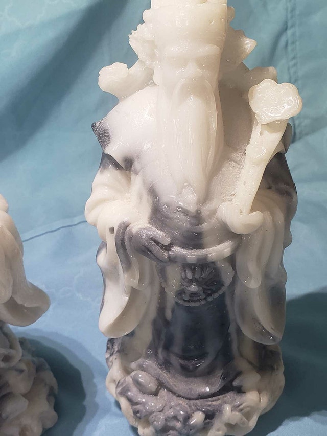 Mid-Century Marbled Resin Fu Lu Shou Statues, Chinoiserie - photo 4