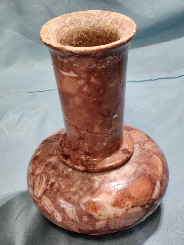 Vintage Pink Marble / Onyx Stone Vase – Hand-Carved Accent