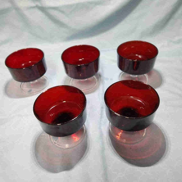 Vintage 1970s Ruby Red Sherbet / Dessert Glasses - Set of 5
