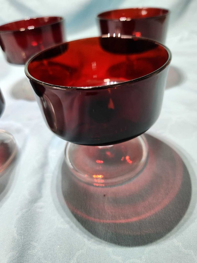 Vintage 1970s Ruby Red Sherbet / Dessert Glasses - Set of 5 - photo 2