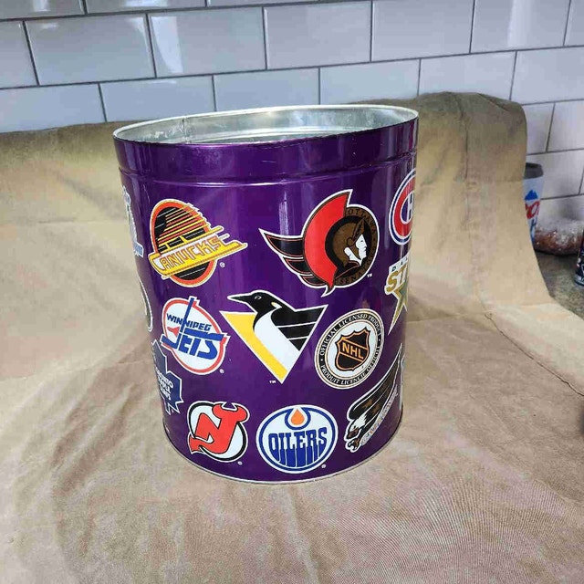 Vintage Metal Sports Logo Waste Basket – Features Oilers & More!