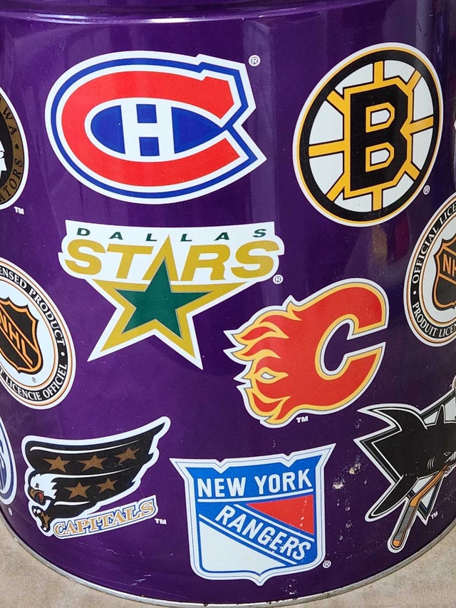 Vintage Metal Sports Logo Waste Basket – Features Oilers & More! - photo 3