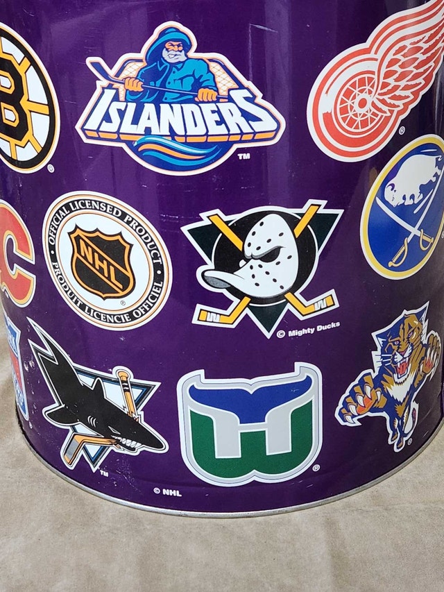 Vintage Metal Sports Logo Waste Basket – Features Oilers & More! - photo 4