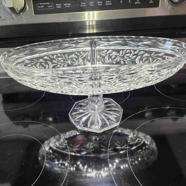 Vintage Rose Pattern Crystal Pedestal Bowl–13" Oval Centerpiece