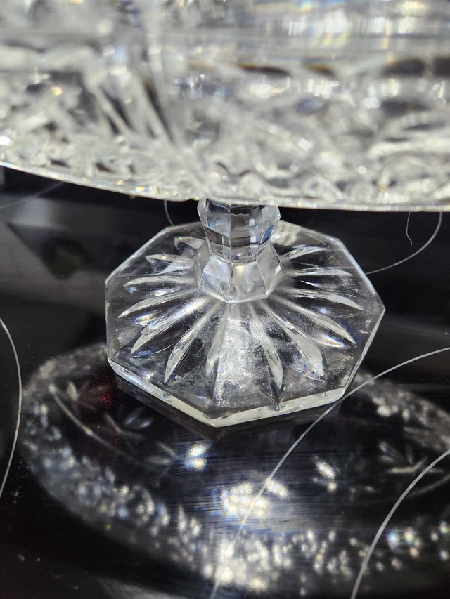 Vintage Rose Pattern Crystal Pedestal Bowl–13" Oval Centerpiece - photo 3