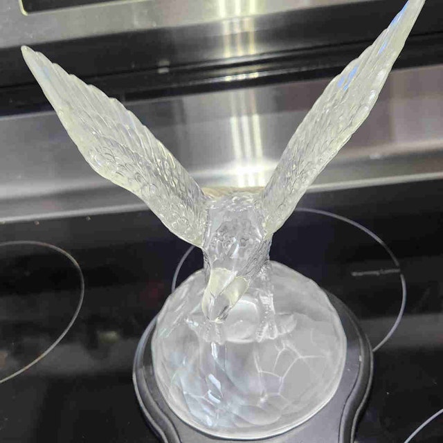 Large 8" Frosted Glass Eagle on Solid Wood Base