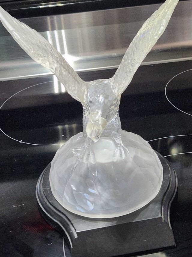 Large 8" Frosted Glass Eagle on Solid Wood Base - photo 2