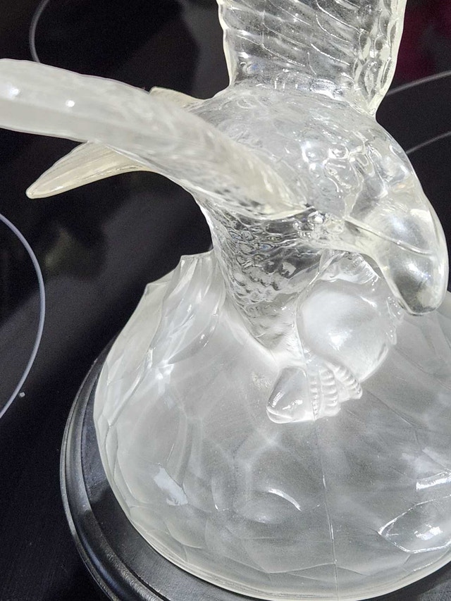Large 8" Frosted Glass Eagle on Solid Wood Base - photo 3