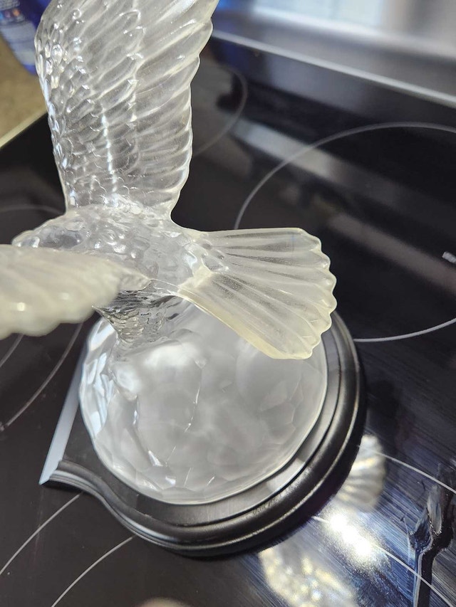 Large 8" Frosted Glass Eagle on Solid Wood Base - photo 5