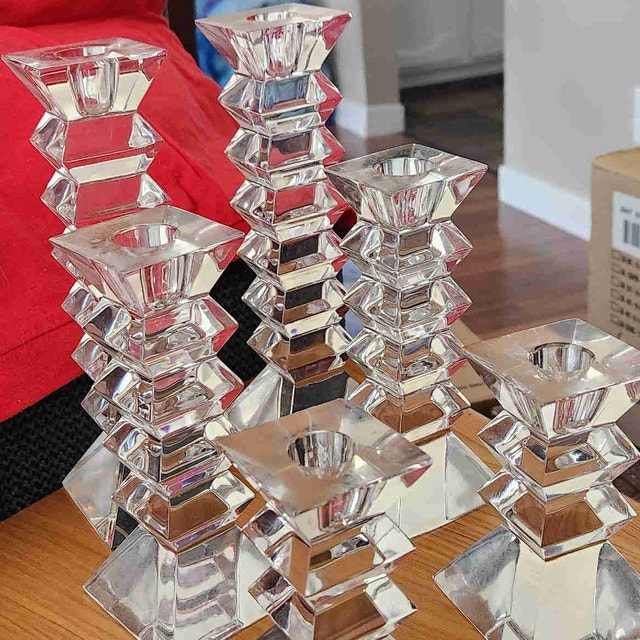 Vintage Tiered Crystal Candlestick Holders – Set of 6