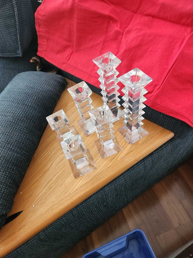 Vintage Tiered Crystal Candlestick Holders – Set of 6 - photo 2
