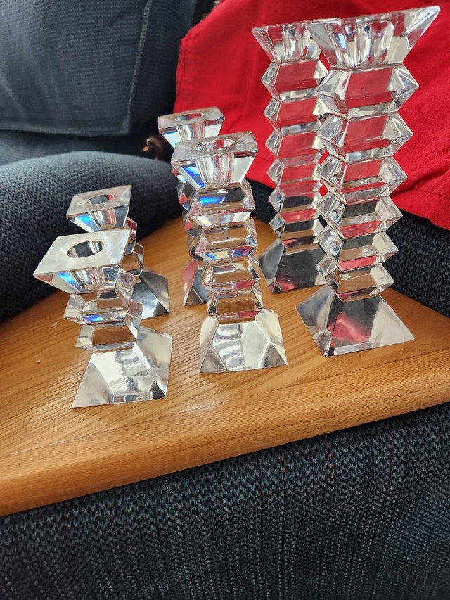 Vintage Tiered Crystal Candlestick Holders – Set of 6 - photo 4
