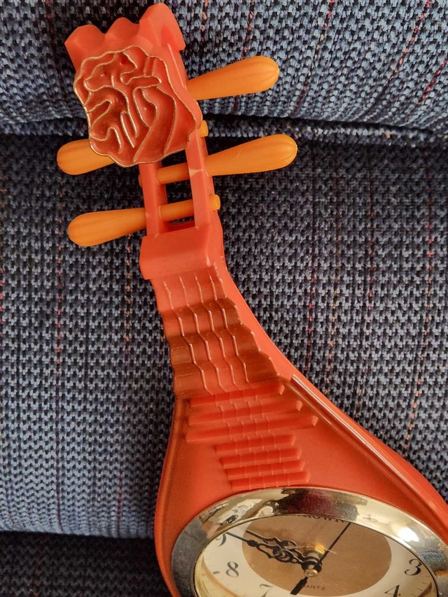Vintage 14.5" Pipa Lute Desk Clock - Retro Orange - WORKING - photo 2