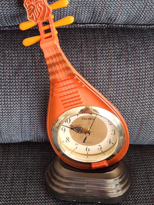 Vintage 14.5" Pipa Lute Desk Clock - Retro Orange - WORKING - photo 5