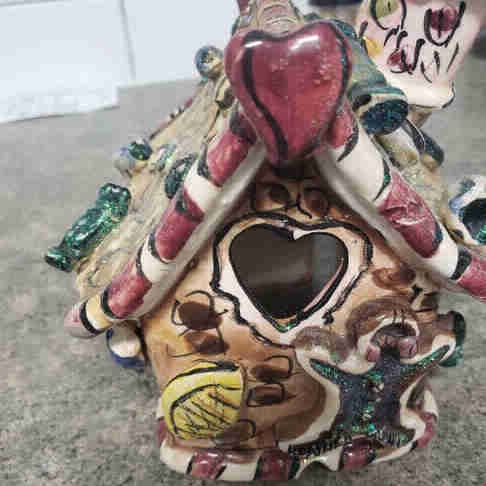Whimsical Ceramic Gingerbread House Tealight Holder - 6" Tall