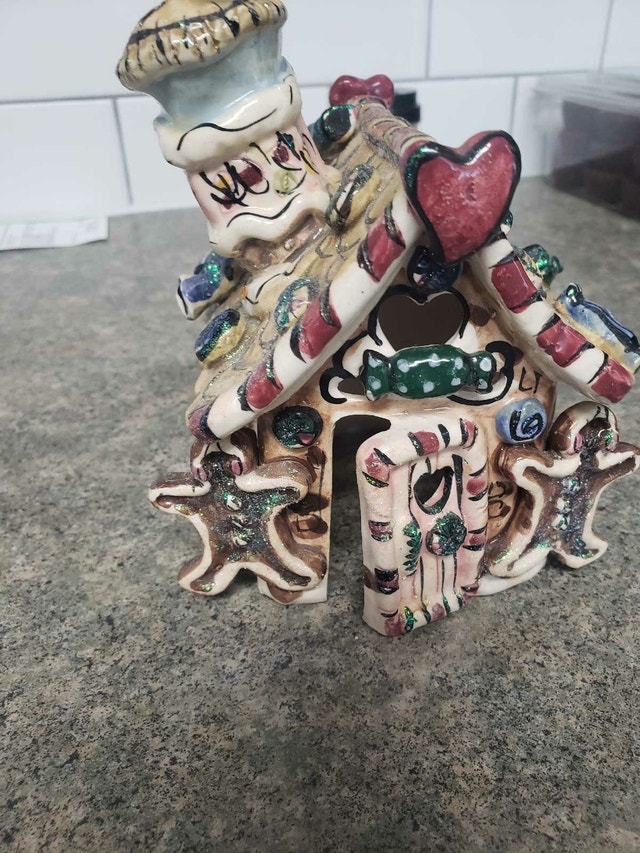 Whimsical Ceramic Gingerbread House Tealight Holder - 6" Tall - photo 2