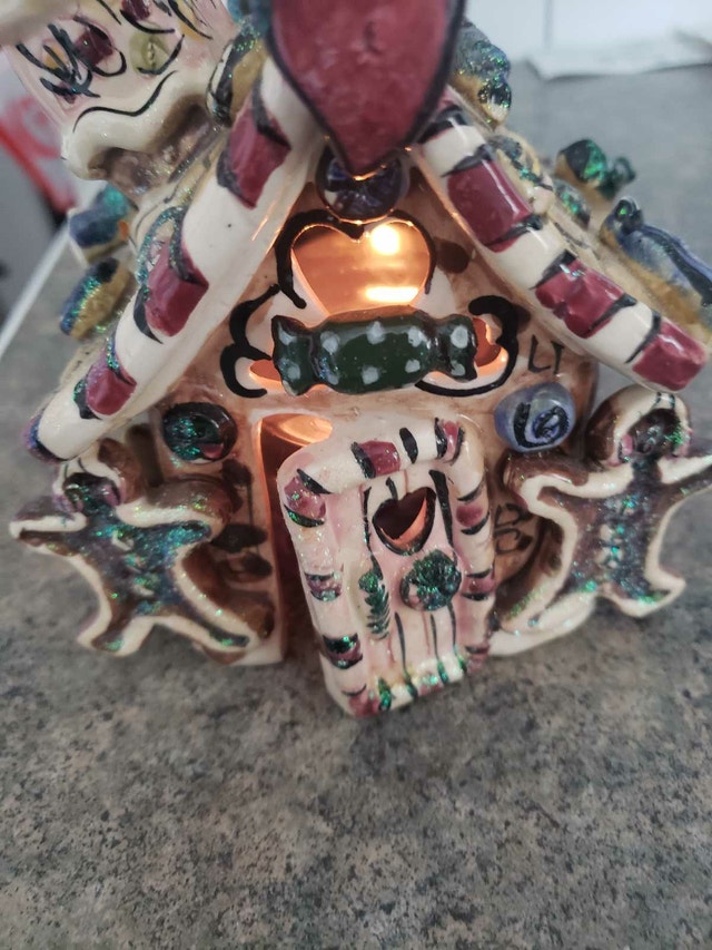 Whimsical Ceramic Gingerbread House Tealight Holder - 6" Tall - photo 3