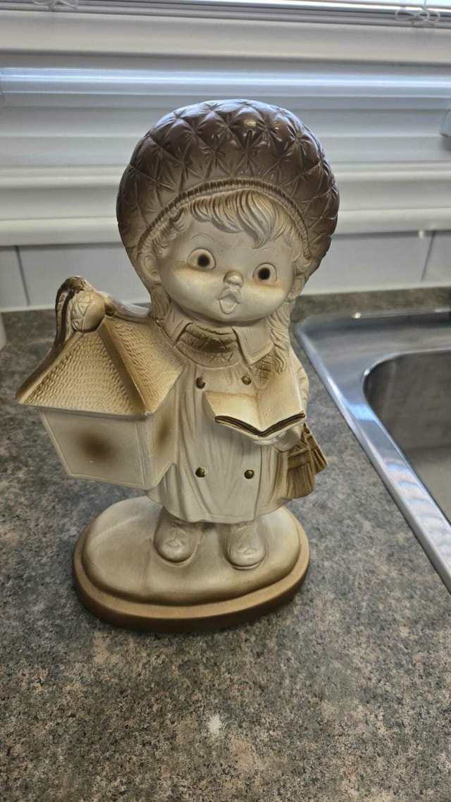 Vintage 1970s Large 12.5" Chalkware Caroler Figurine MCM Kitsch