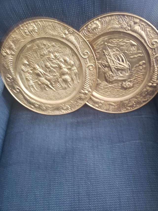 Vintage Mid-Century Embossed Brass Wall Plates