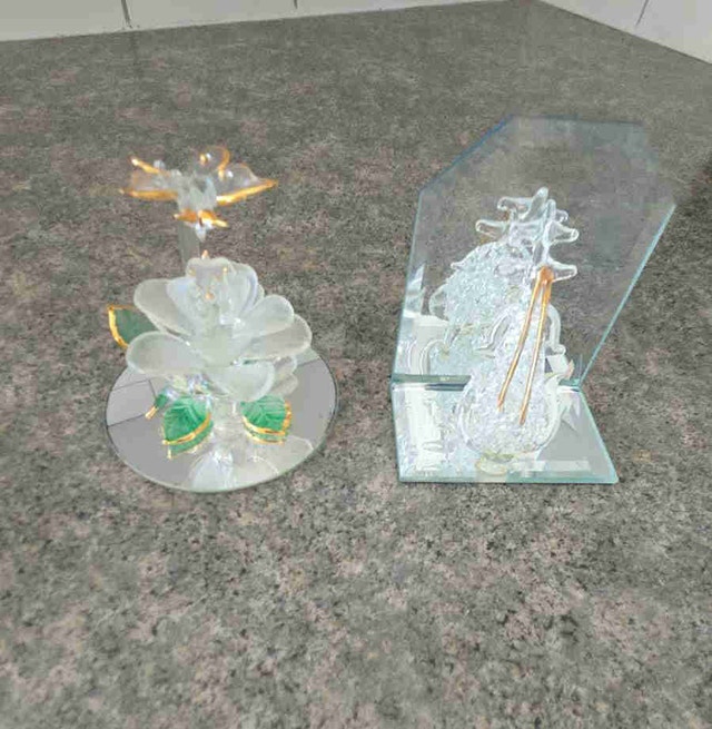 Vintage Hand-Blown Spun Glass Set - Cello & Rose with Butterfly