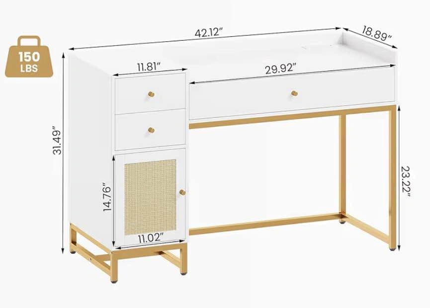 Modern White & Gold Desk with Cane Detail - photo 5