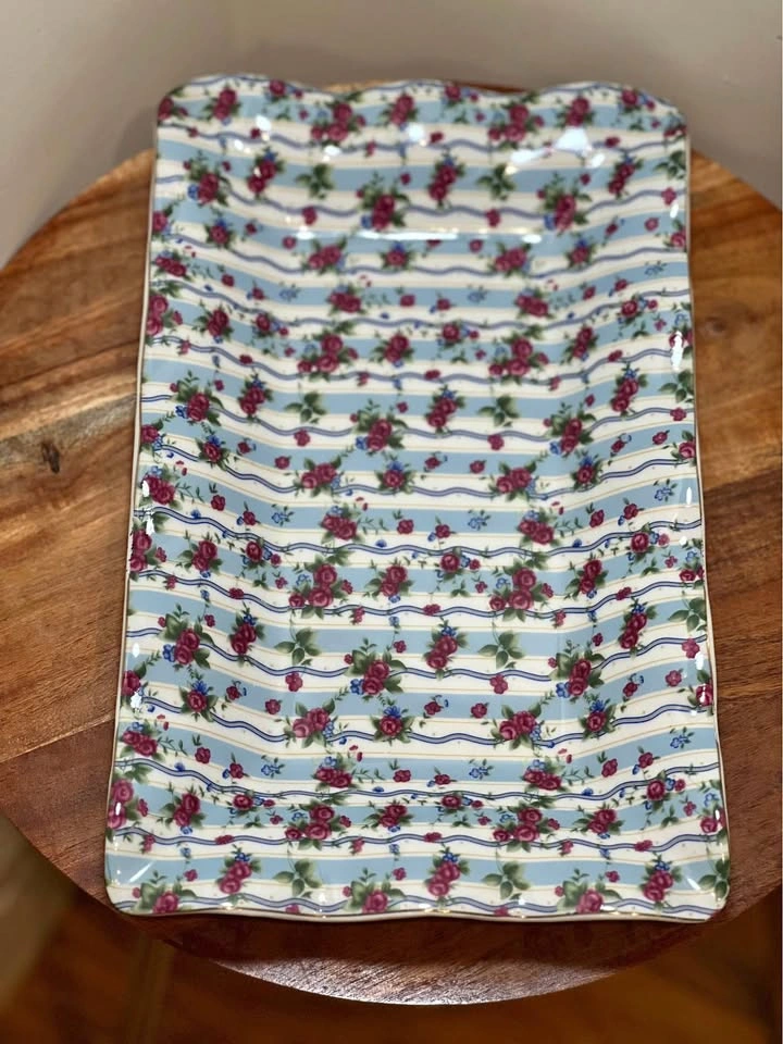 Jay & Sons Chintz Pink Roses and Blue Porcelain Tray