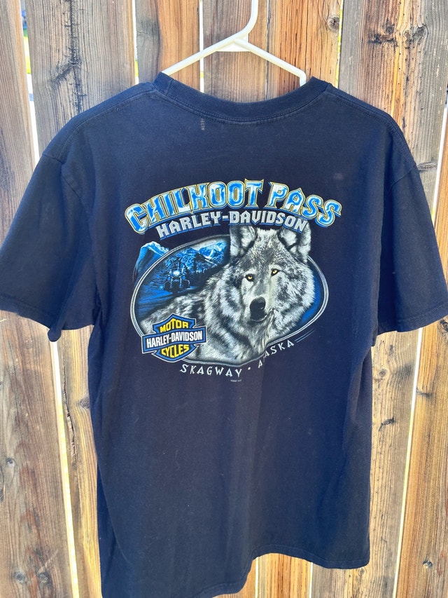 Vintage Harley Davidson Skagway Alaska Wolf Graphic T-Shirt - photo 5