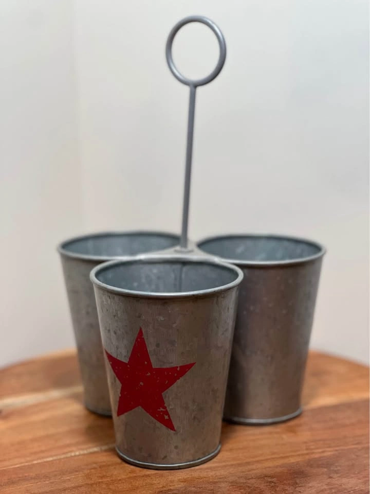 Pottery Barn Galvanized Metal Utensil Caddy – Patriotic Stars - photo 2