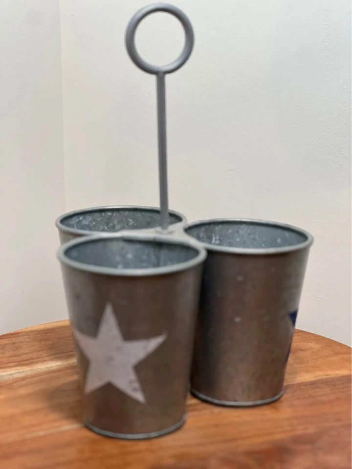 Pottery Barn Galvanized Metal Utensil Caddy – Patriotic Stars - photo 3