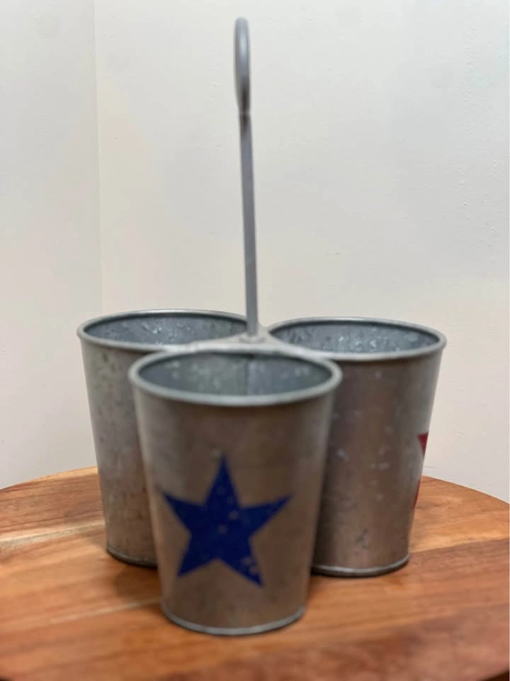 Pottery Barn Galvanized Metal Utensil Caddy – Patriotic Stars - photo 4