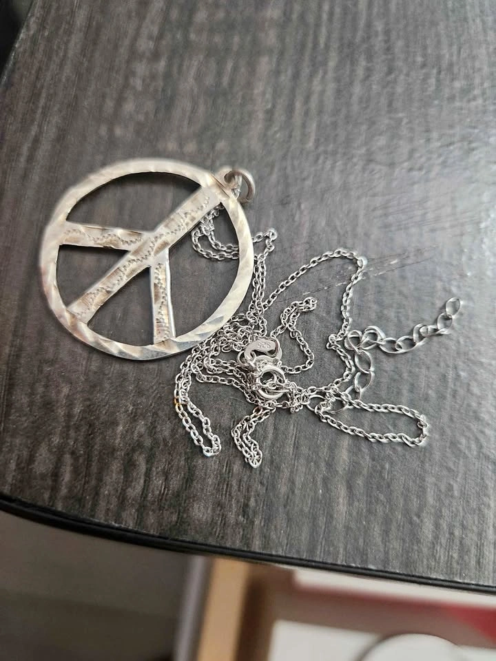 Sterling with CZ Sprinkles Peace Sign Pendant and Chain