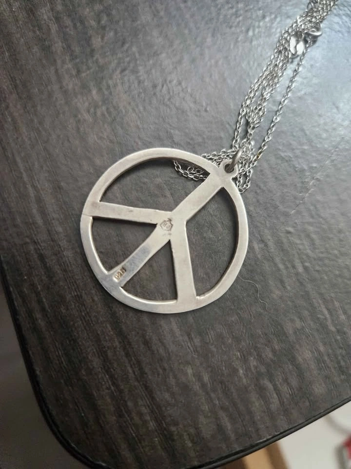 Sterling with CZ Sprinkles Peace Sign Pendant and Chain - photo 2