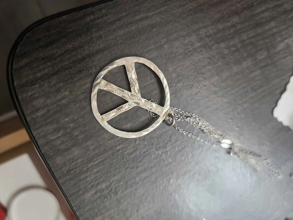 Sterling with CZ Sprinkles Peace Sign Pendant and Chain - photo 3