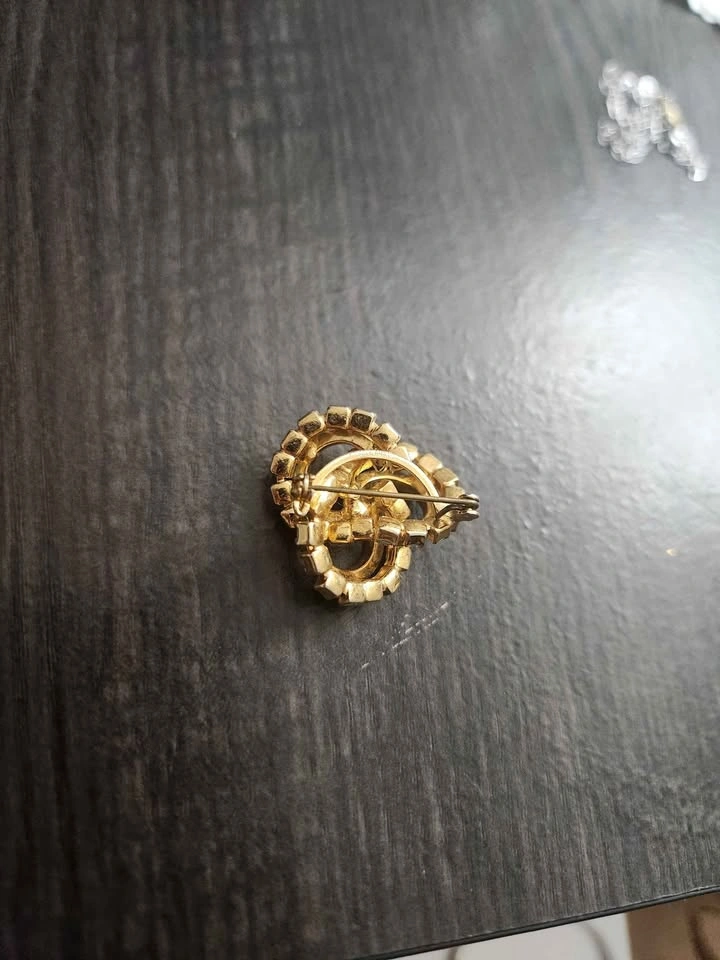 Gold Plated Vintage Austrian Brooch with Rhinestone Gems - photo 2
