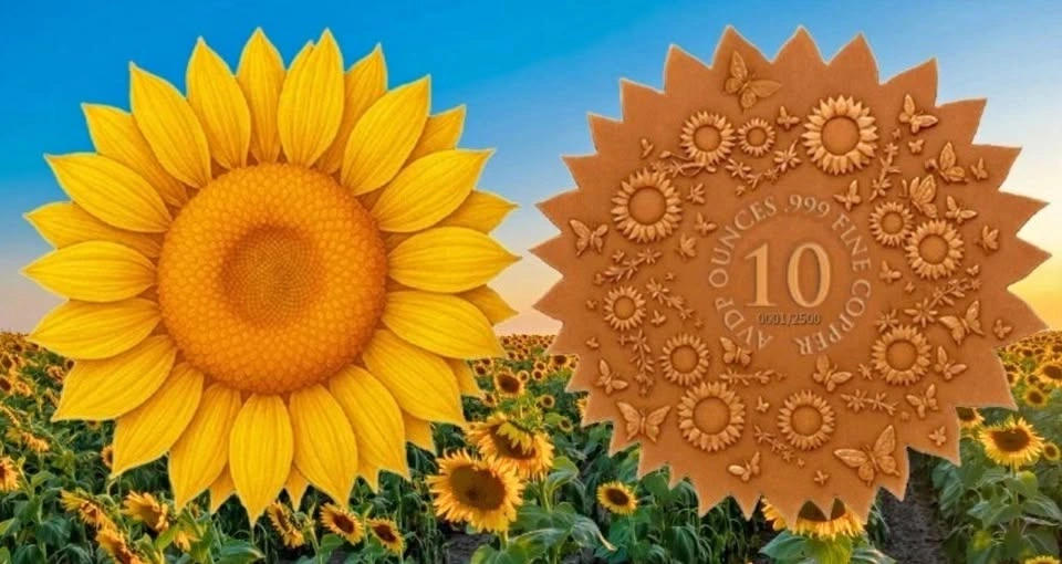10 AVDP Oz .999 Collectible Copper Sunflower High Relief
