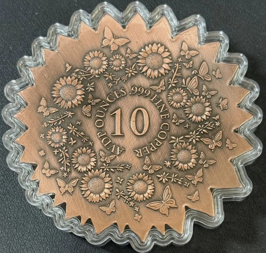 10 AVDP Oz .999 Collectible Copper Sunflower High Relief - photo 3