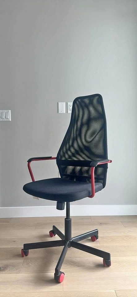 Ikea Black Mesh Office / Gaming Chair with Red Accents