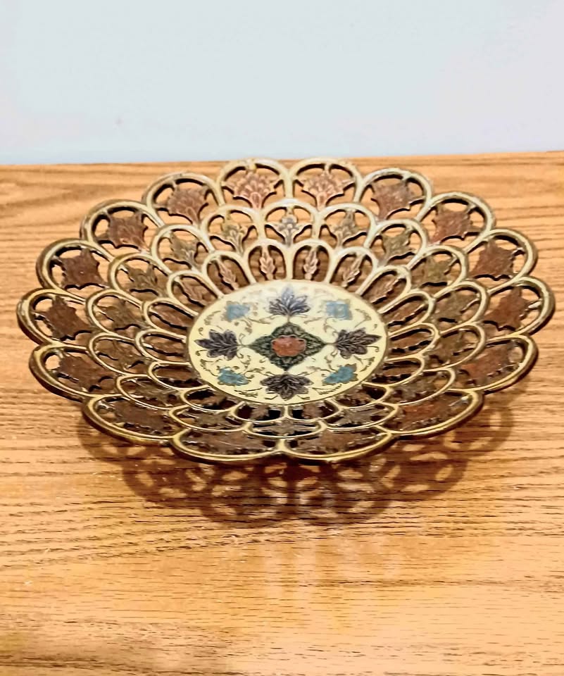Vtg.Hand Crafted Cloisonne Brass Trinket Dish