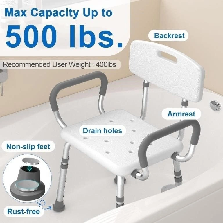 HOMLAND 400lb capacity Shower Chair with Arms/Backrest NEW - photo 3