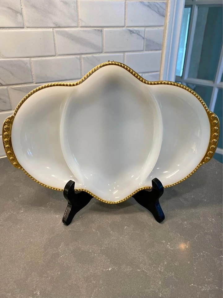 Vintage Anchor Hocking Fire King Milk Glass Divided Serving Plat