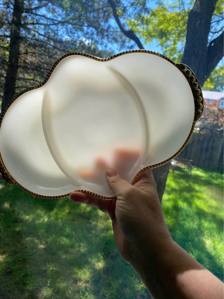 Vintage Anchor Hocking Fire King Milk Glass Divided Serving Plat - photo 2