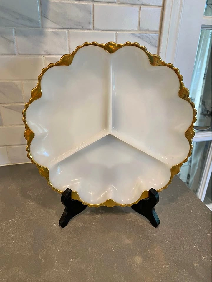 Vintage Anchor Hocking Fire King Milk Glass Divided Dish