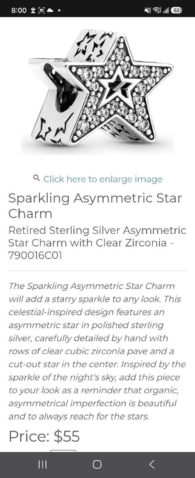 Pandora Sparkling Asymmetric Star Charm