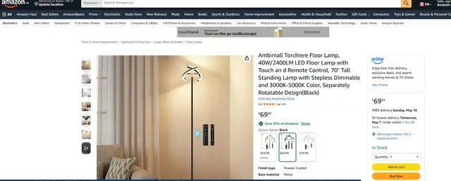 Ambimall® Torchiere Floor Lamp - 20D x 20W x 164H cm - photo 5