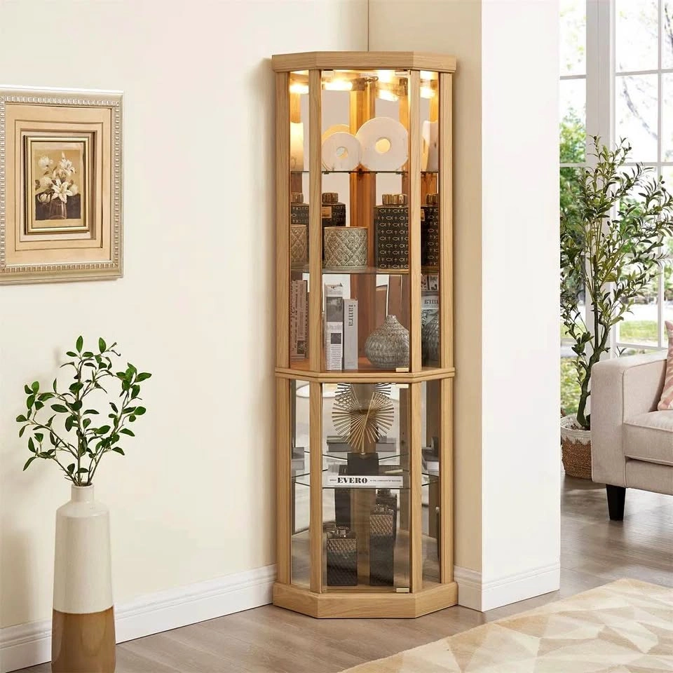 🏡 Therris Corner Lighted Curio Cabinet | Oak | Assembled