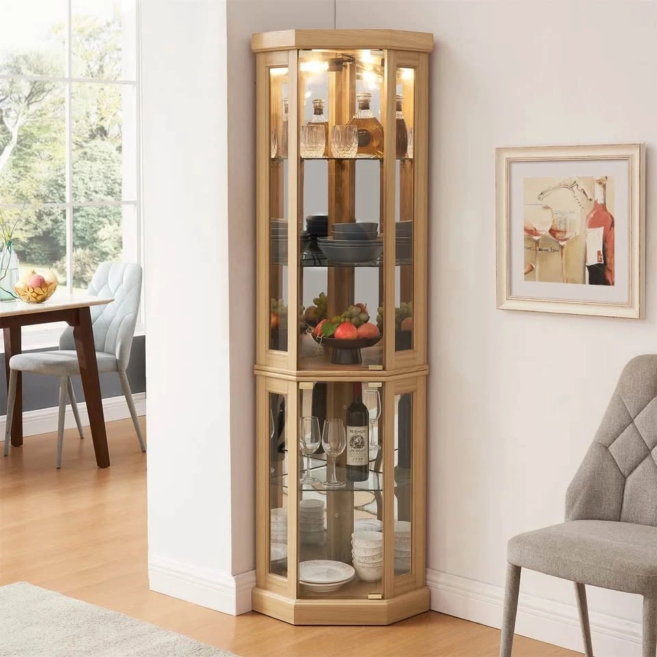 🏡 Therris Corner Lighted Curio Cabinet | Oak | Assembled - photo 2