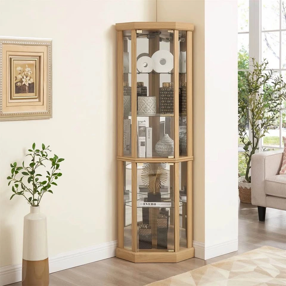 🏡 Therris Corner Lighted Curio Cabinet | Oak | Assembled - photo 3