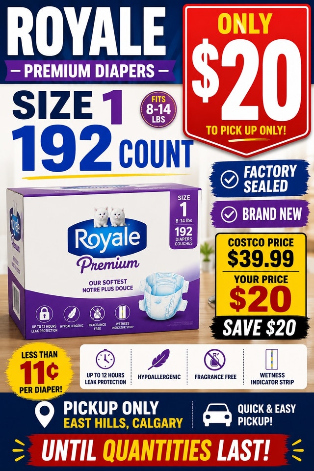 Royale Premium Diapers Size 1 (192 Count) - Sealed - $20