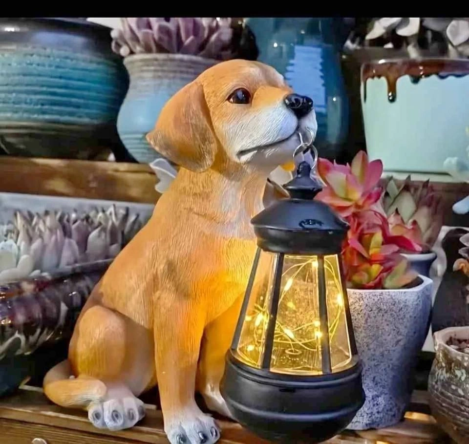Solar Dog Bite Light Ornament for Yard and Garden