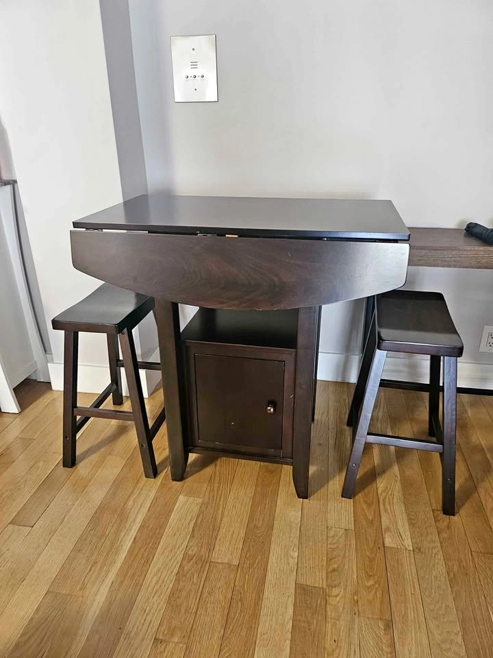 Expandable dining table with storage and two stools